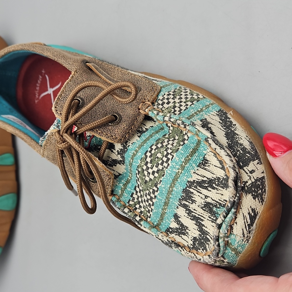 Twisted X Aztec Print & Leather Handcrafted Boat Shoe Driving Moccasins 8 - Picture 12 of 12